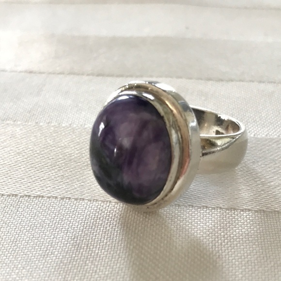 Vintage 925 Sterling Silver Charoite Ring - Picture 6 of 7